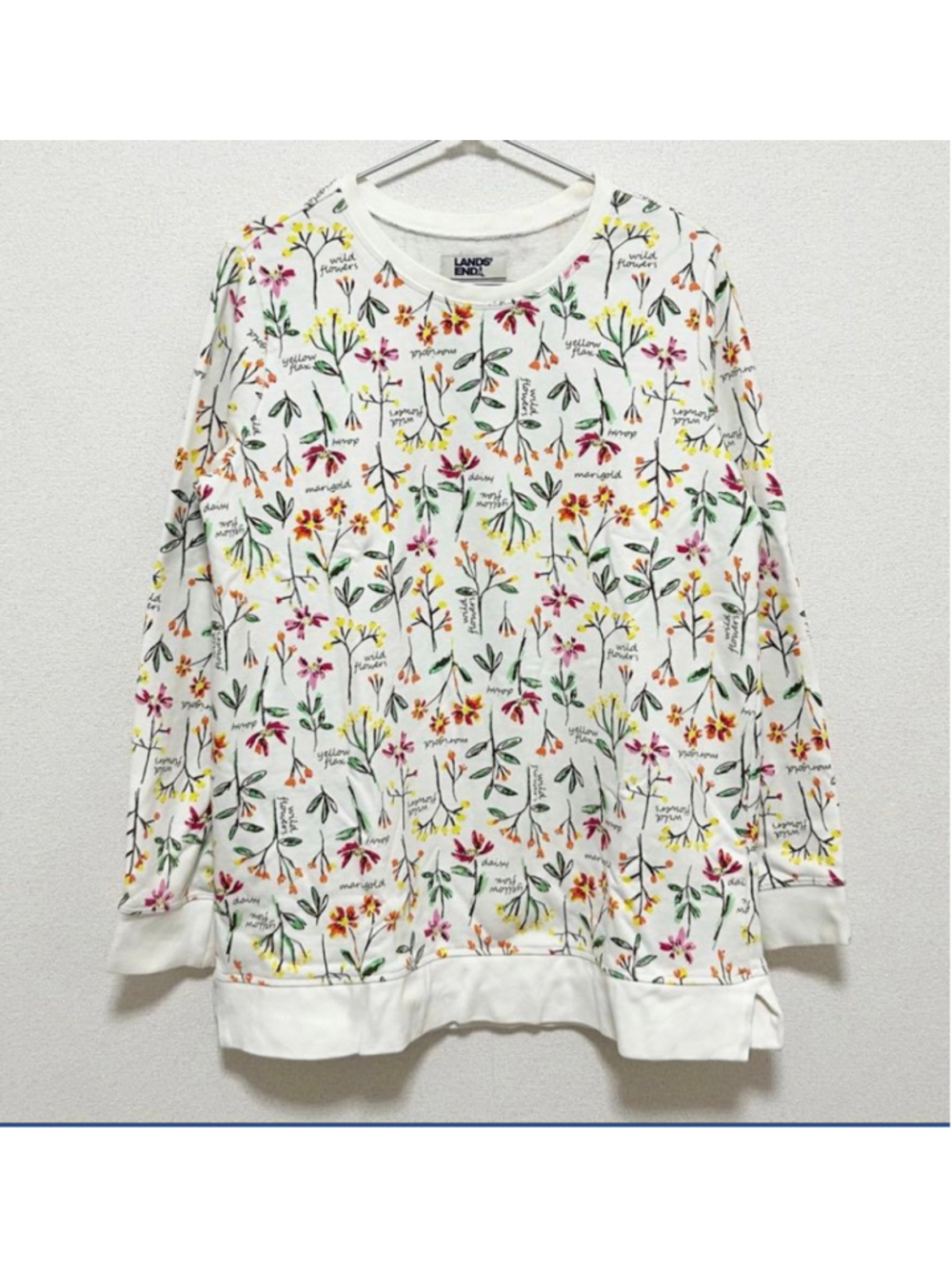 Lands End White Floral Sweatshirt Large